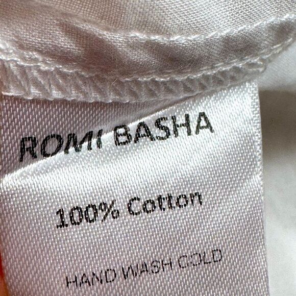 Romi Basha shirt womens one Size white leopard trim Button up Cotton casual top - Picture 11 of 12